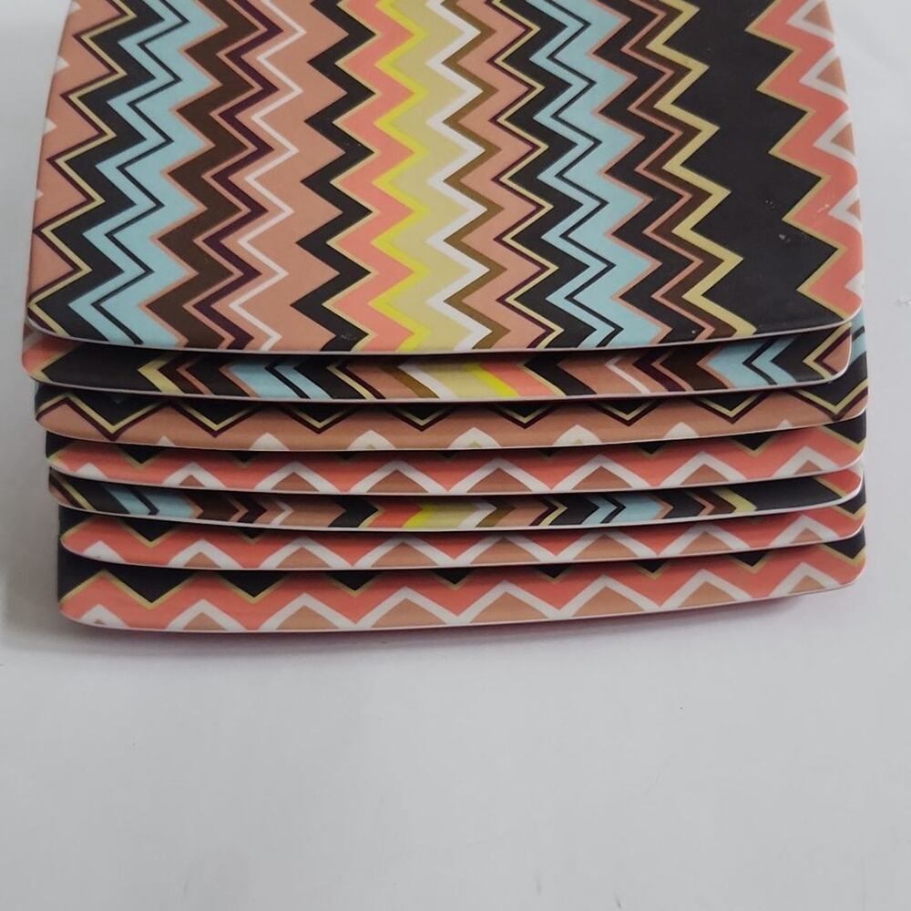 Missoni Serveware One Size Brown Multi-color Zigzag Melamine Plates. QTY 6